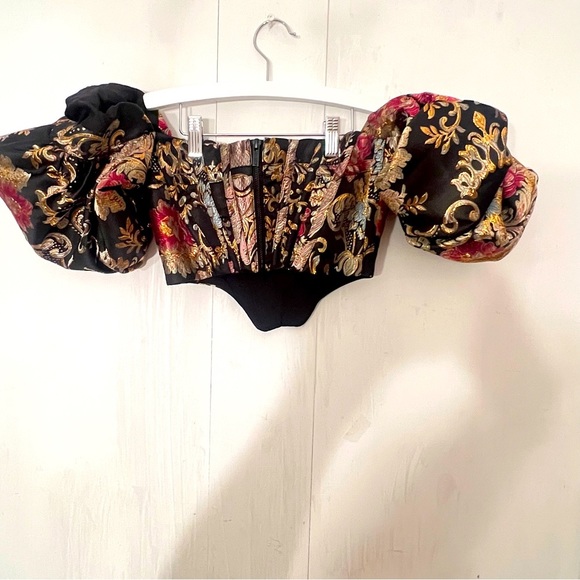 House of CB Isabella Brocade Black Multicolor Bustier Puff Sleeves XS - Picture 13 of 15